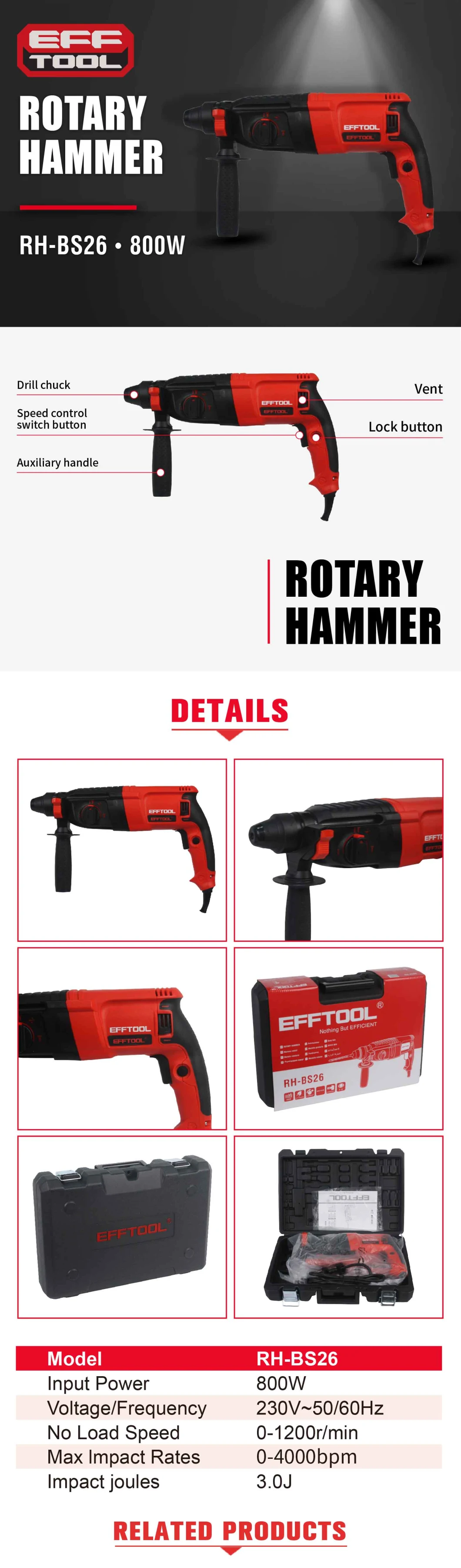 High Quality Efftool Powerful Rotary Hammer Rh-BS26 From China